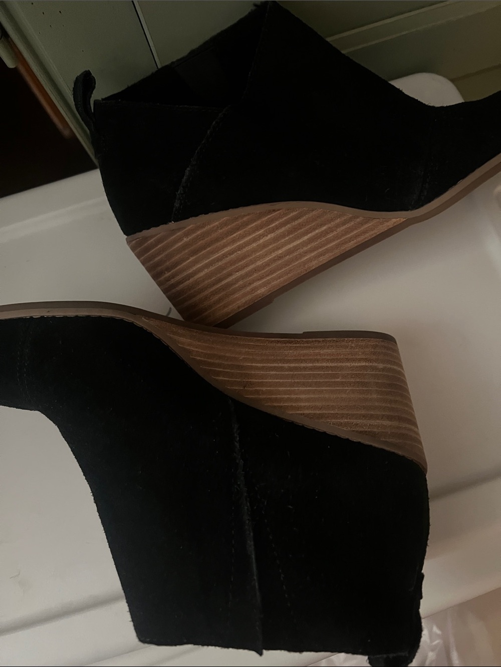 Toms Black Suede Open-Toe Wedge Booties - Picture 3 of 4